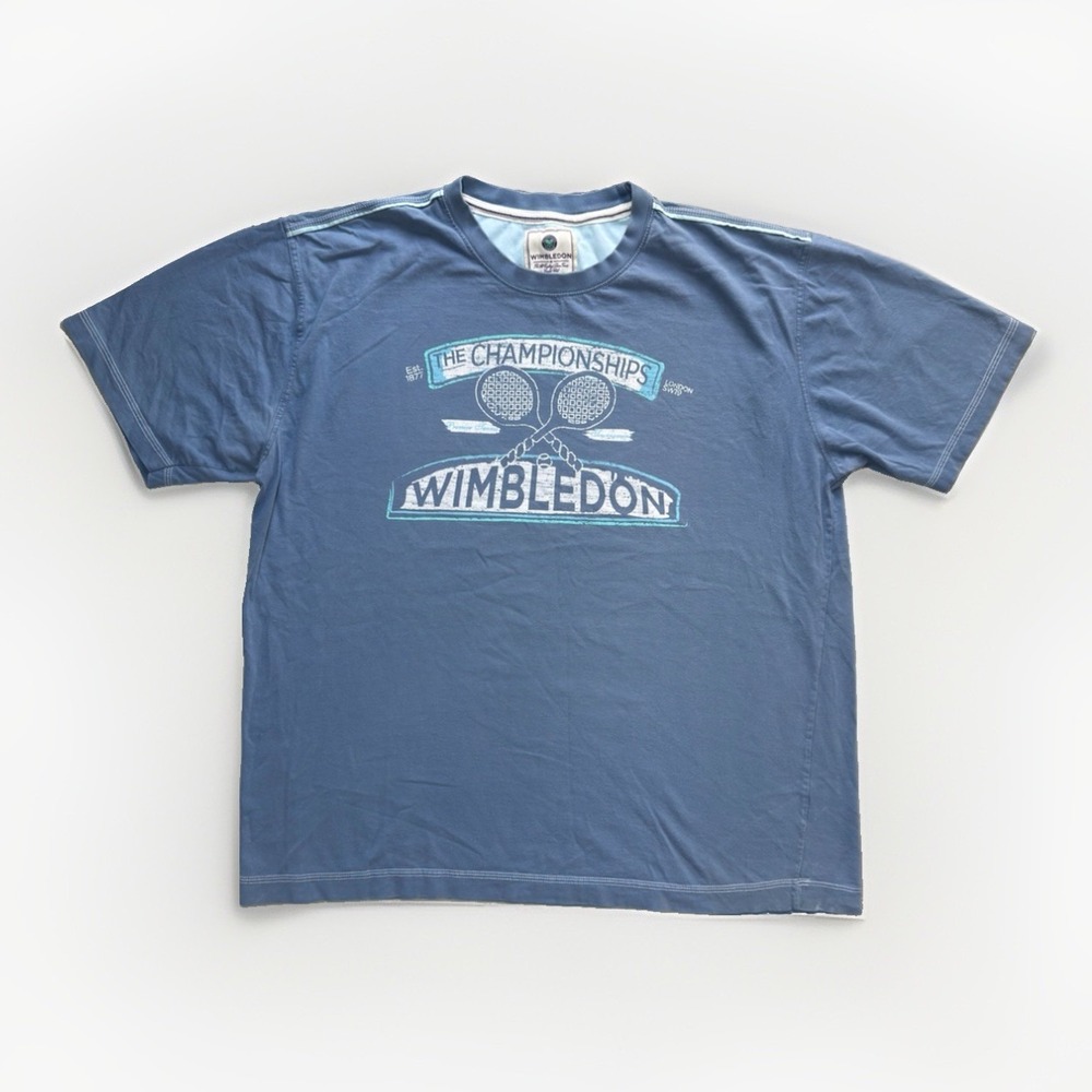 Wimbledon Championships Graphic T Shirt Men's XL Blue Tennis Logo Crew Neck Tee